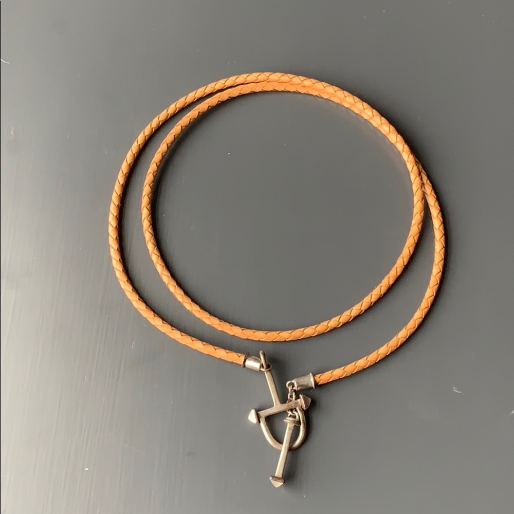 Hermes Style Sterling and Cord Double Wrap Necklace